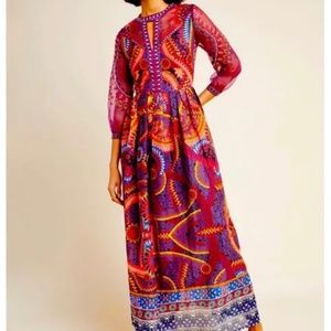 Anthropologie Petite Embroidered Maxi Dress 2p